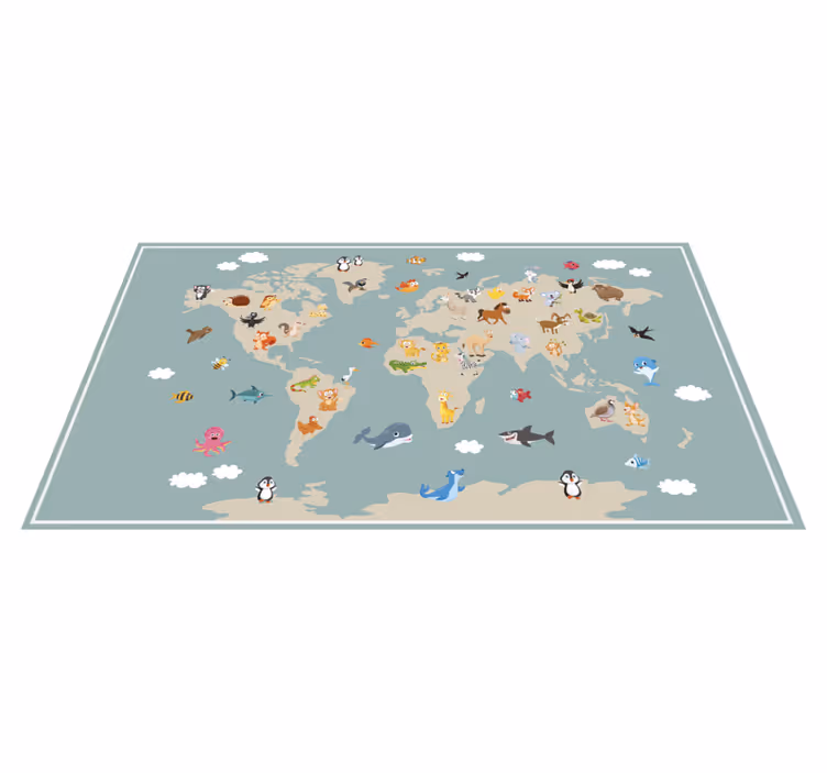 世界地図 ビニールマット カラフルな動物 - TENSTICKERS