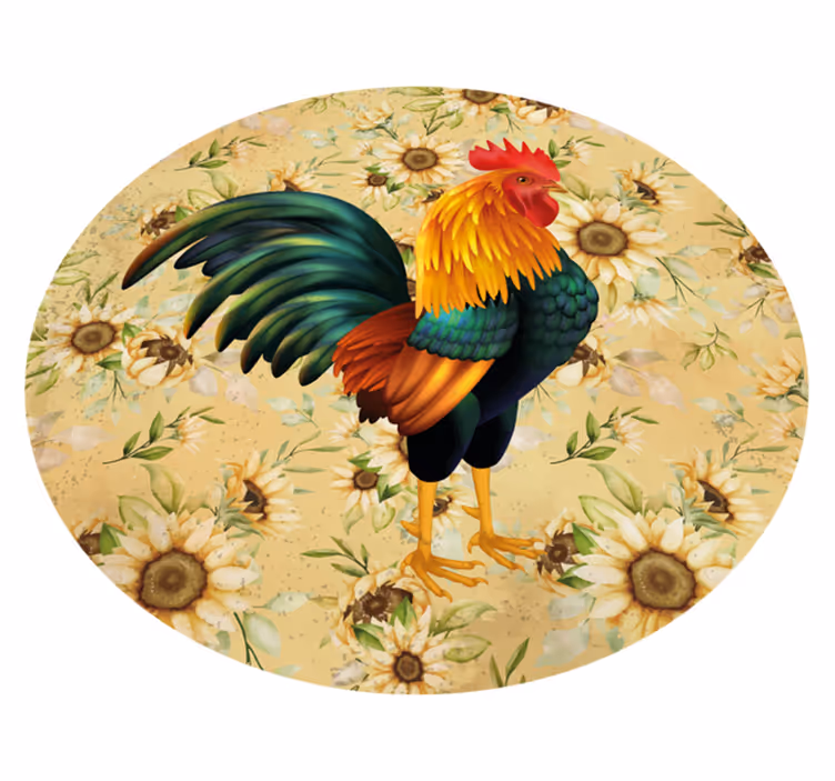 花と植物の壁画 鮮やかな雄鶏の展示 - TENSTICKERS