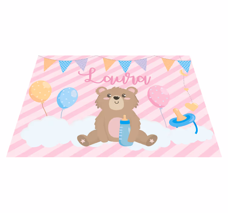 保育園 ビニールマット 名前入りお祝いクマ - TENSTICKERS