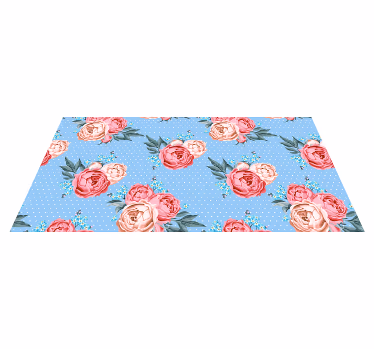 青 ビニールマット floral Polka Dot Pattern - TENSTICKERS