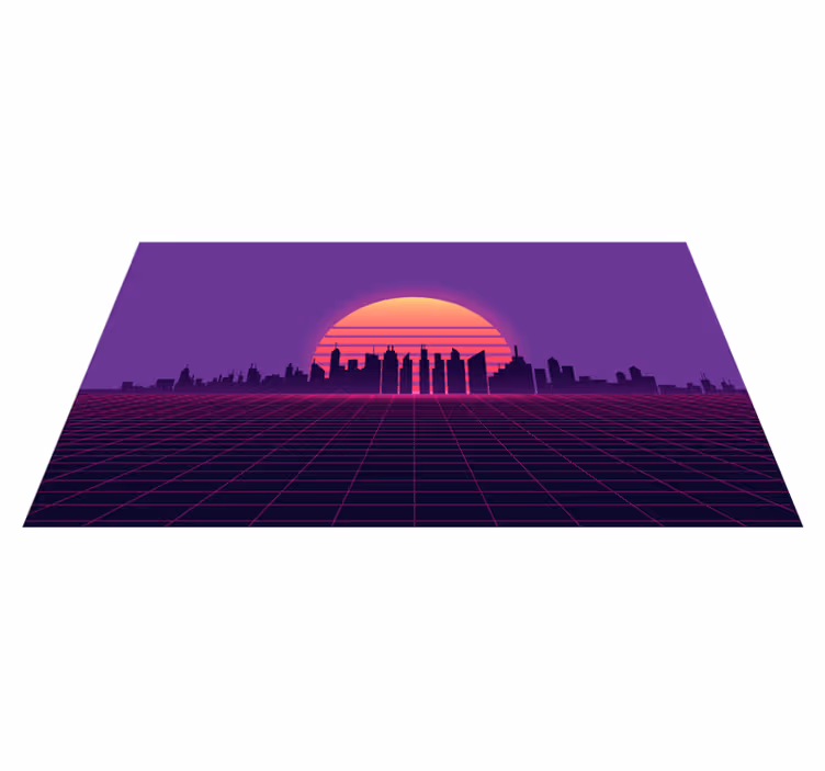 ヴェイパーウェイヴサンセット80年代スタイルのヴィンテージフロアラグ - TENSTICKERS