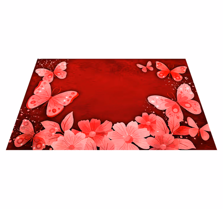 赤 ビニルカーペット 花と蝶のデザイン - TENSTICKERS