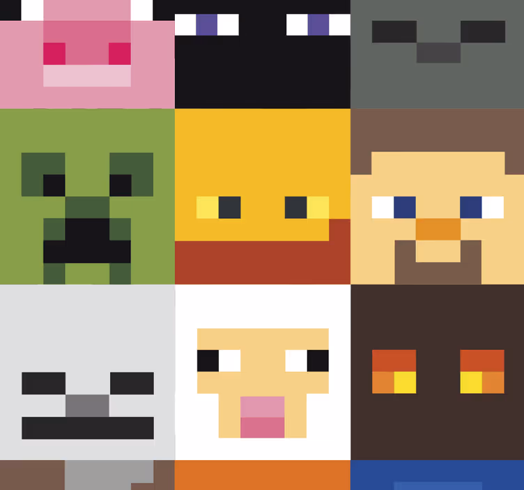 ティーンエイジャーの寝室の壁紙 ゲームのピクセル化された顔 - TENSTICKERS