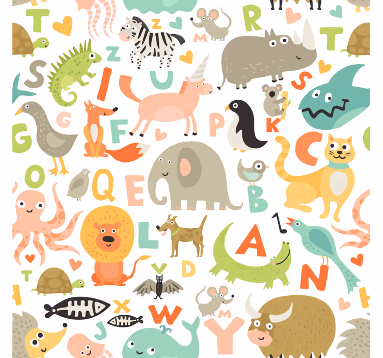 動物 壁紙 子供向けアルファベット付き動物 - TENSTICKERS