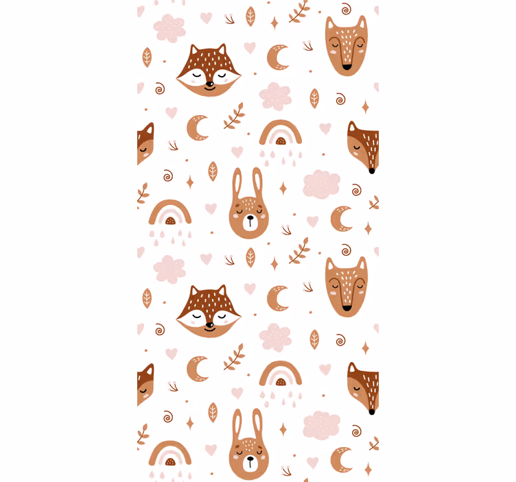 子供の寝室の壁紙かわいい茶色の動物と虹 - TENSTICKERS