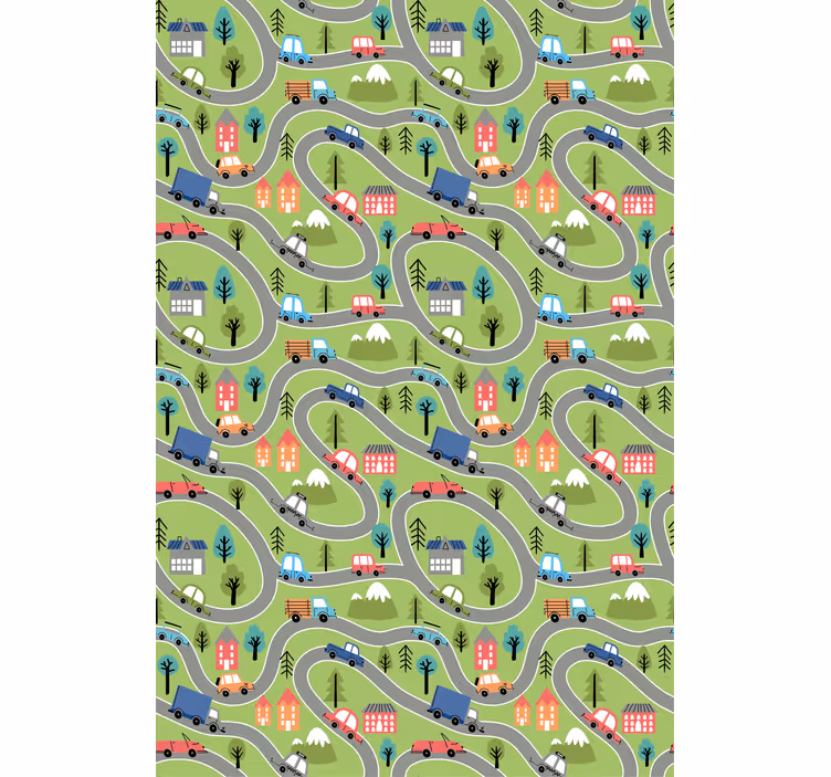 子供の寝室の壁紙カラフルな車の道 - TENSTICKERS