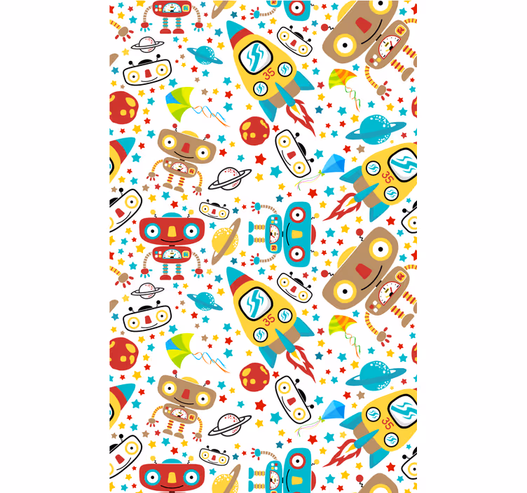 子供の寝室の壁紙ロケットロボットの冒険 - TENSTICKERS