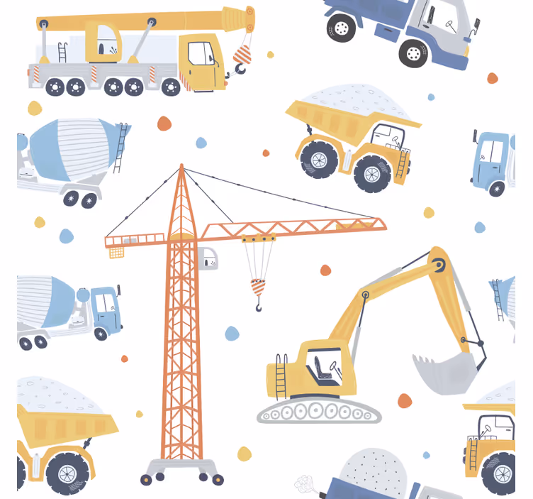 子供の寝室の壁紙建設車両の楽しさ - TENSTICKERS