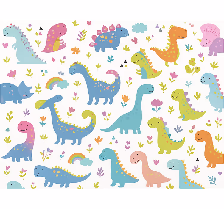 子供の寝室の壁紙カラフルな恐竜 - TENSTICKERS