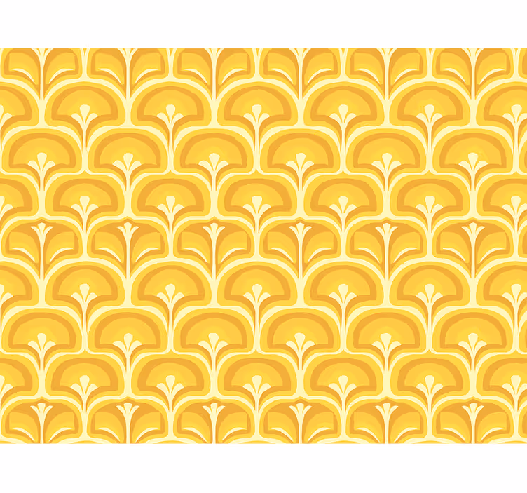 リビング 壁紙 おしゃれ 70年代レトロの黄色い図柄 - TENSTICKERS