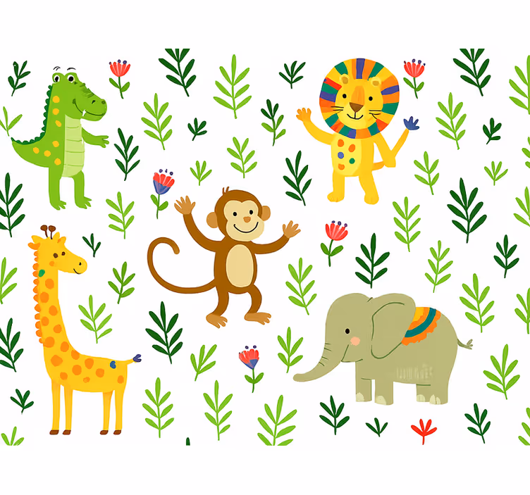 子供の寝室の壁紙かわいい楽しい動物たち - TENSTICKERS