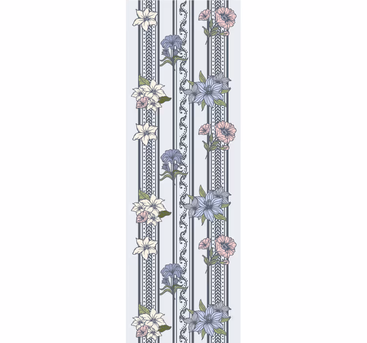 寝室 壁紙 フローラルビンテージストライプデザイン - TENSTICKERS