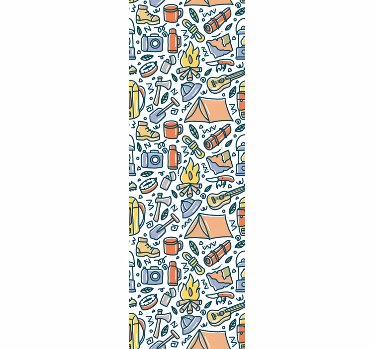寝室 壁紙 手描きの山とキャンプ用品 - TENSTICKERS
