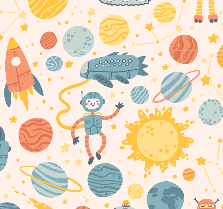 子供の寝室の壁紙 宇宙冒険シーン - TENSTICKERS