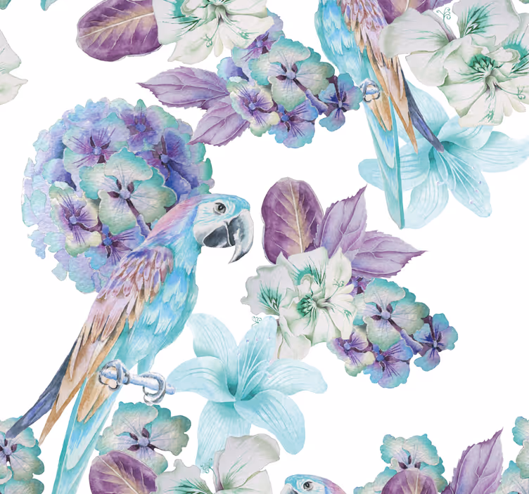 オウム壁紙 花柄のオウムのデザイン - TENSTICKERS