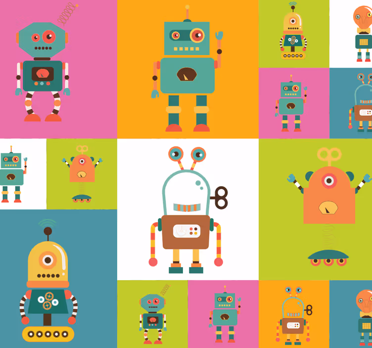 楽しいロボット子供の寝室の壁紙 - TENSTICKERS