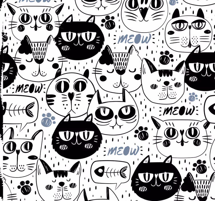 猫 壁紙 様式化された猫の模様 - TENSTICKERS