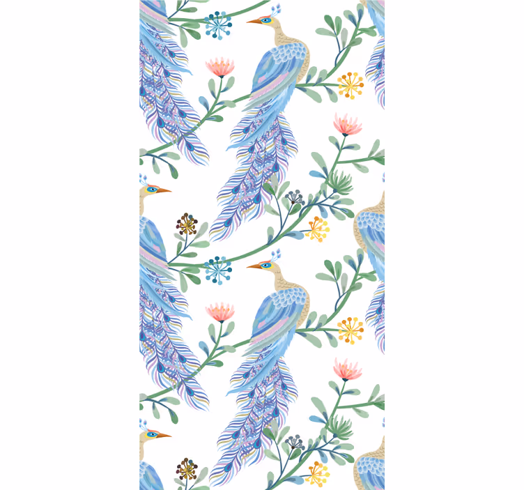鳥 ウォールペーパー 優雅な青い羽模様 - TENSTICKERS