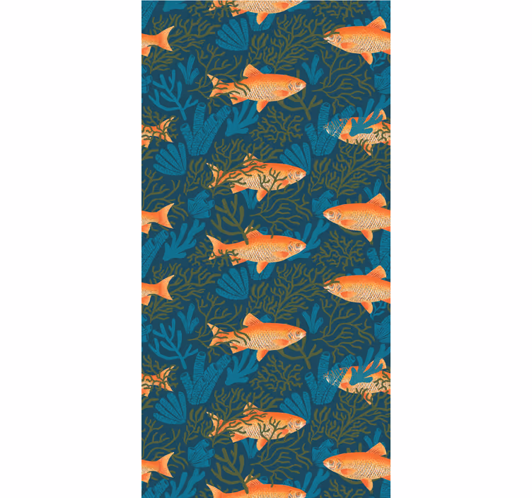 魚壁紙リアルな青とオレンジのモチーフ - TENSTICKERS