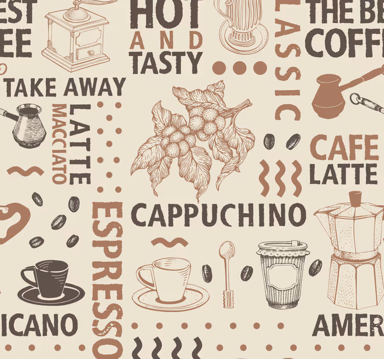 ダイニングルームの壁紙 コーヒーパターン - TENSTICKERS
