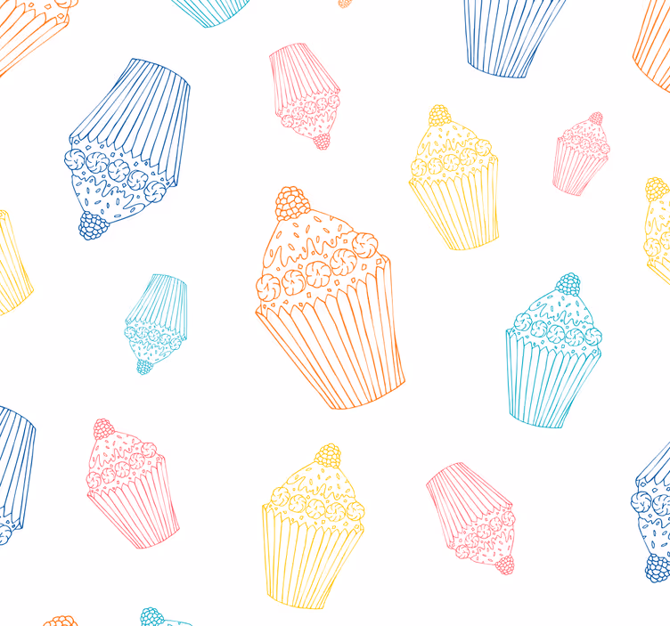 キッチン 壁紙 カップケーキのスケッチ - TENSTICKERS