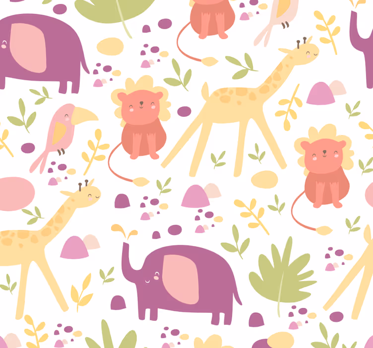 保育園の壁紙 パステルカラーの幸せな動物 - TENSTICKERS