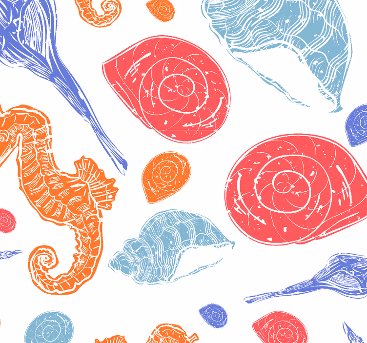 魚壁紙 タツノオトシゴの貝殻模様 - TENSTICKERS