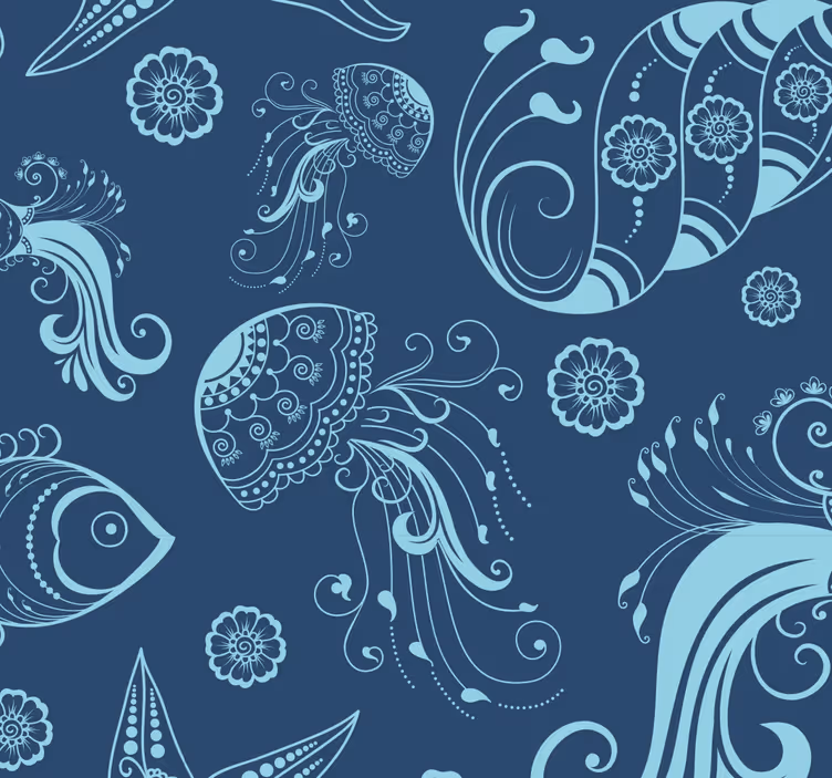 魚壁紙 海洋スケッチのモチーフ - TENSTICKERS