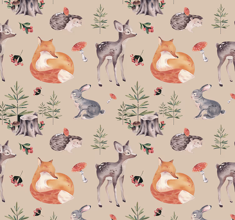 動物の壁紙 キッズフォレストパターン - TENSTICKERS