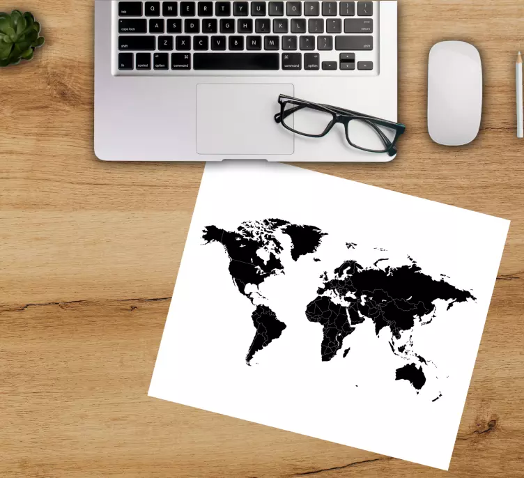 黒の政治世界地図のマウスパッド - TENSTICKERS