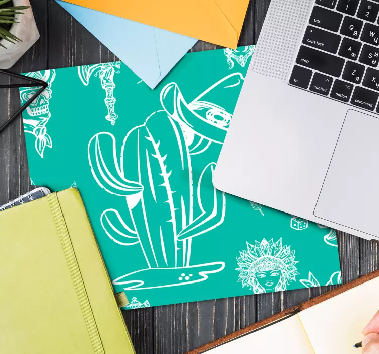 サボテンと帽子のウエスタンパターンマウスパッド - TENSTICKERS