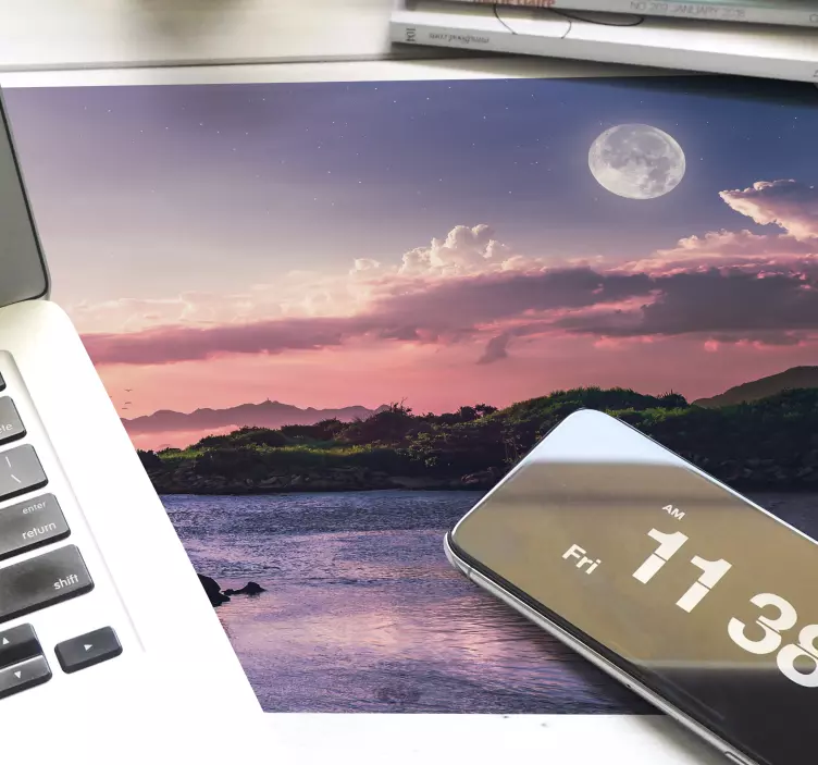 ピンクの空と月のオリジナルマウスパッド - TENSTICKERS