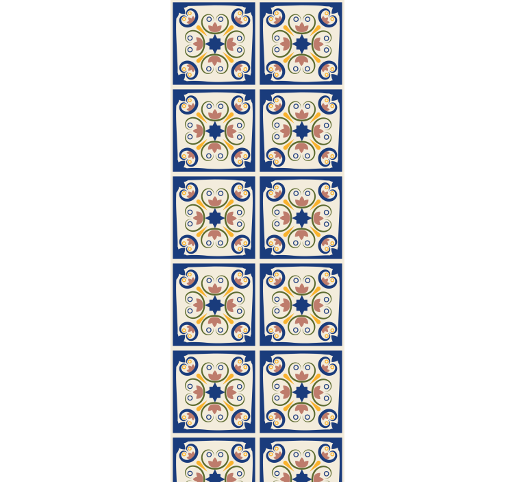 キッチン ロール スクリーン ピンクの花 ポルトガルタイル - TENSTICKERS