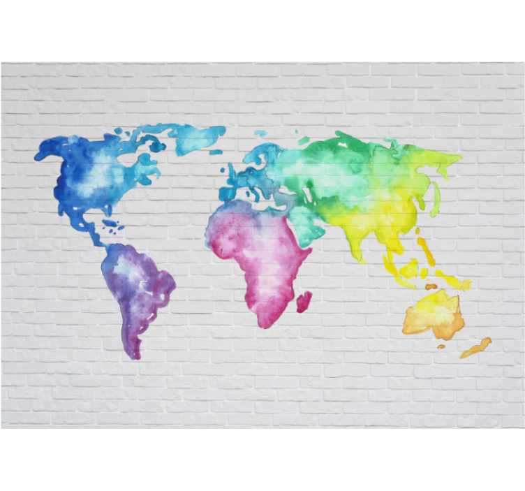 ブラインド 白 カラフルな世界地図のレンガ壁 - TENSTICKERS