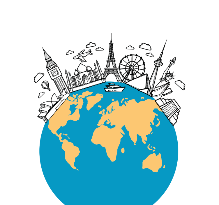 リビング カーテン ブラインド 世界地図のランドマークアイコン - TENSTICKERS
