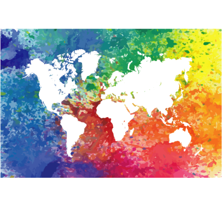 リビング カーテン ブラインド アーティスティックカラフルシルエット世界地図 - TENSTICKERS