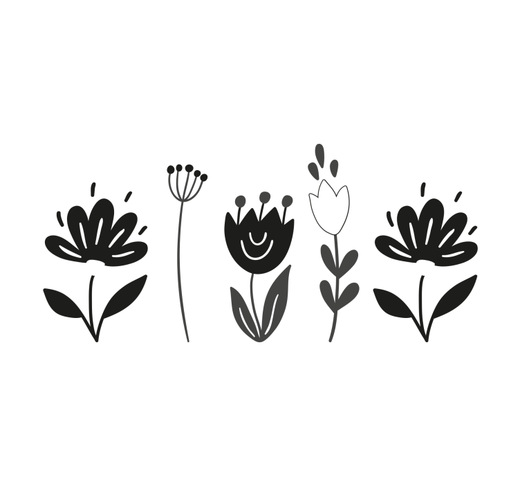 リビング カーテン ブラインド 白黒の花 - TENSTICKERS