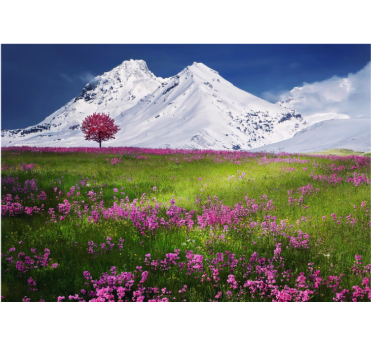 リビング カーテン ブラインド 山の花々の風景 - TENSTICKERS