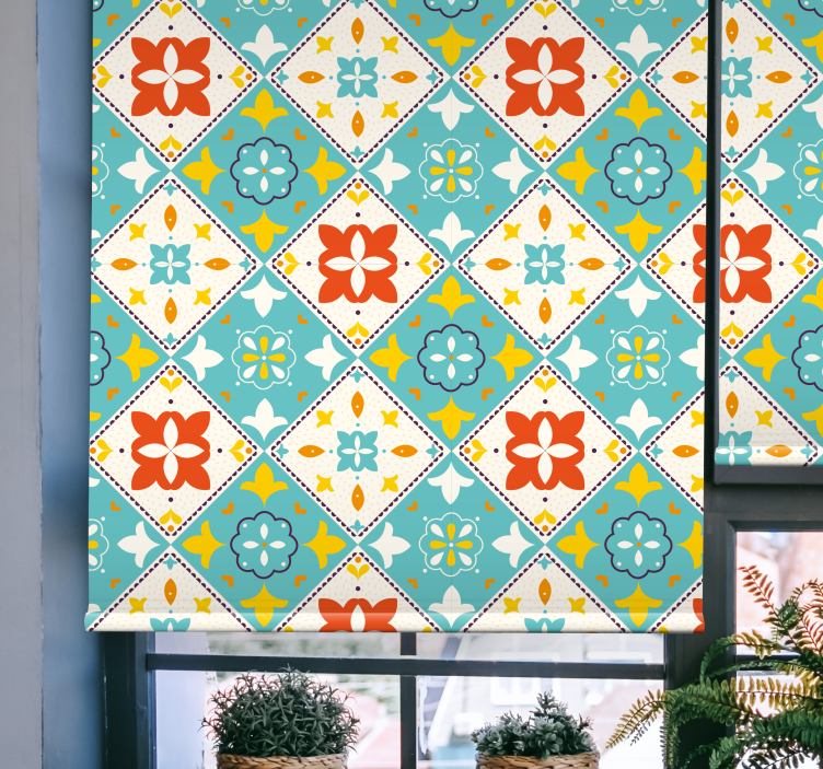 浴室 ブラインド 青とベージュのタイル - TENSTICKERS