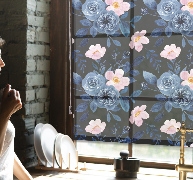 ブラインド 花や植物 青い花のモチーフ - TENSTICKERS