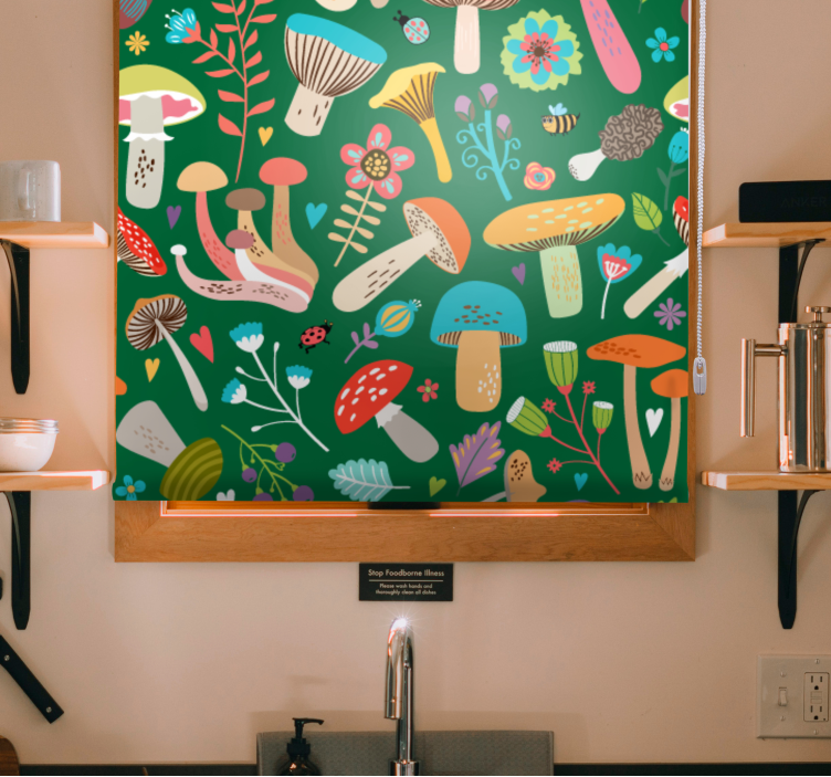 ブラインド 花や植物 鮮やかなキノコのモチーフ - TENSTICKERS