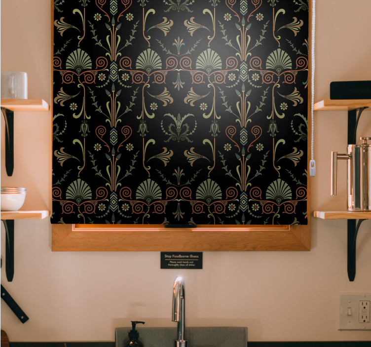 キッチン ロール スクリーン 優雅な葉のモチーフ - TENSTICKERS