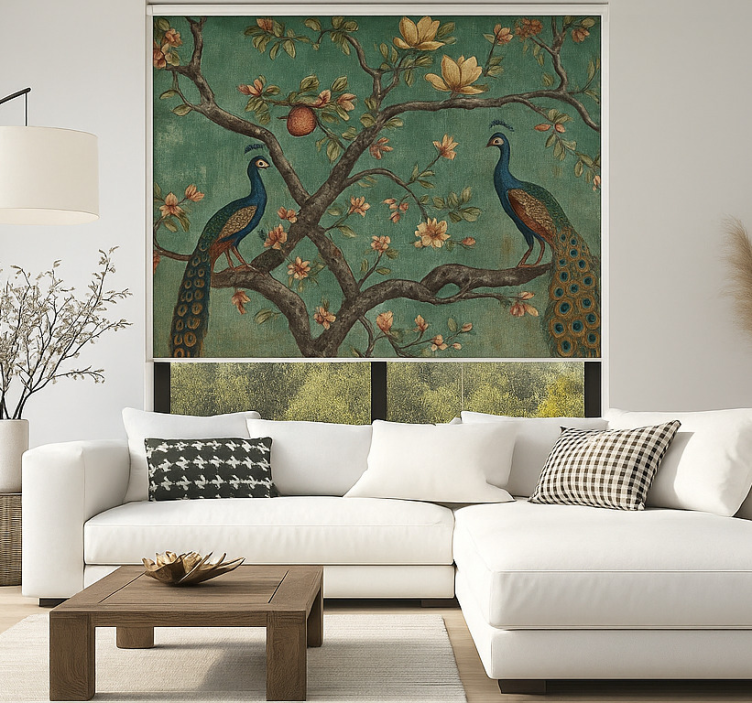 リビング カーテン ブラインド 華やかな孔雀のタペストリー - TENSTICKERS