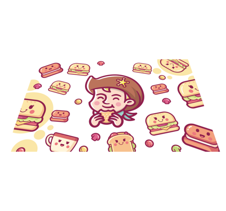 ランチョンマット 子供 ハンバーガーを楽しむ元気な子供 - TENSTICKERS