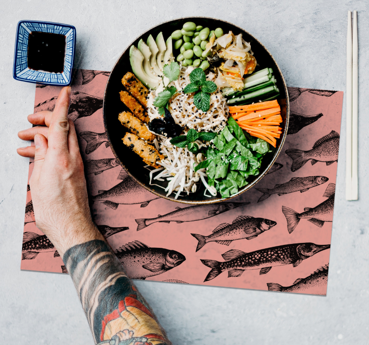 手描き魚ビニールランチョンマット - TENSTICKERS