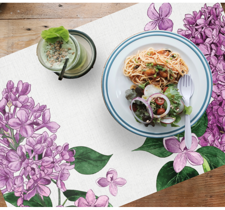 紫と緑の花のオリジナルランチョンマット - TENSTICKERS