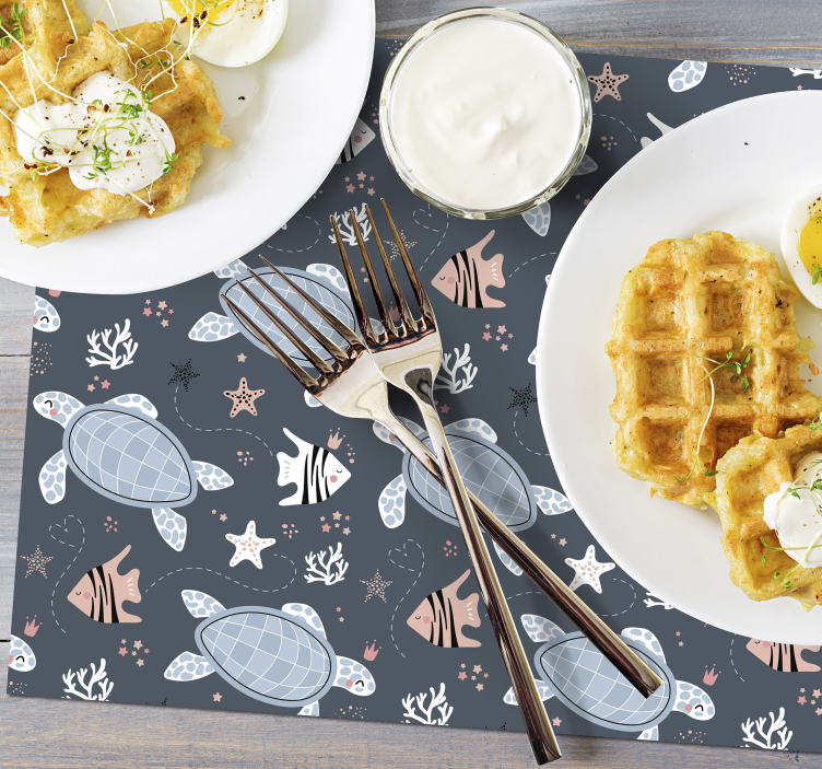 カメとウミガメのランチョンマットの下の魚 - TENSTICKERS