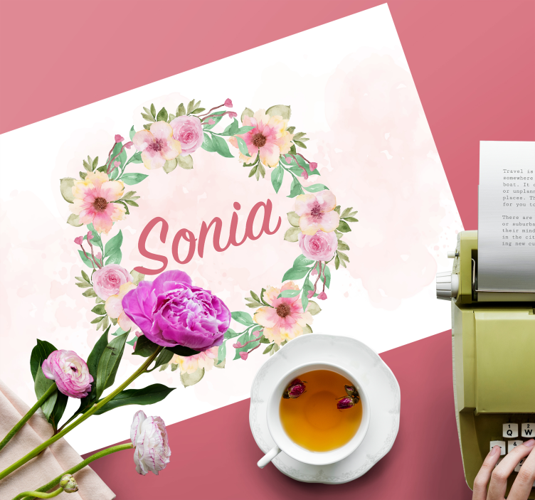 ランチョン マット 名前付き 水彩の花 - TENSTICKERS