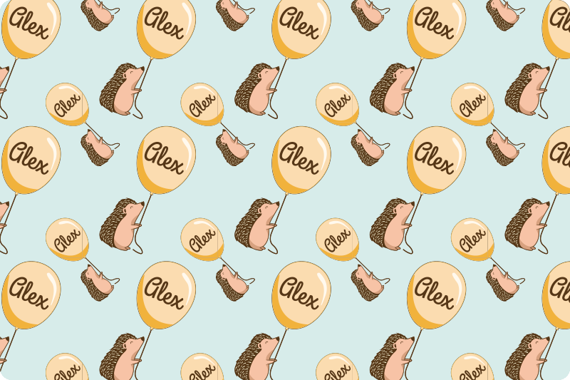 ランチョンマット 子供 名前入り風船を持ったハリネズミ - TENSTICKERS