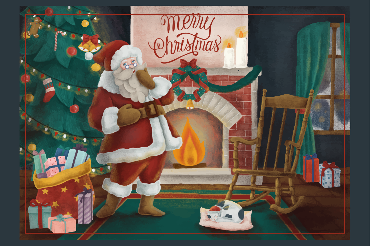 サンタクリスマスのランチョンマットのあるクリスマスハウス - TENSTICKERS